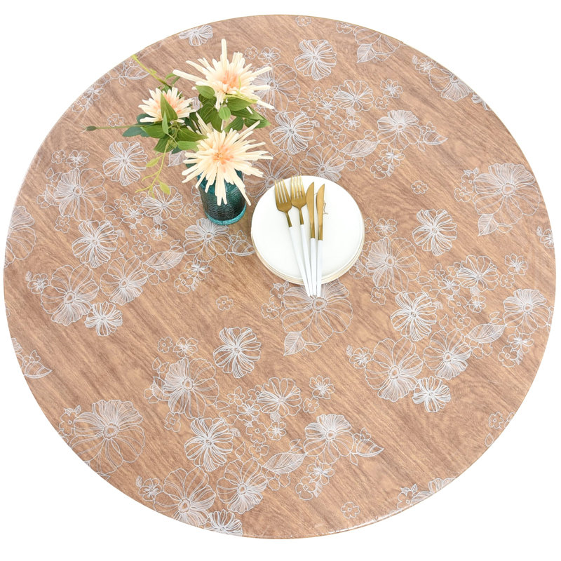 Symple Stuff Indoor Outdoor Patio Round Fitted Clear Vinyl Tablecloth